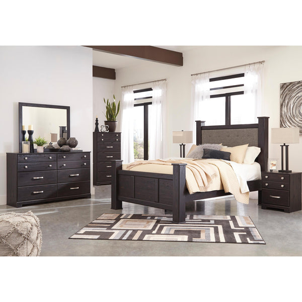 Signature Design by Ashley Reylow B555 7 pc Queen Upholstered Poster Bedroom Set IMAGE 1