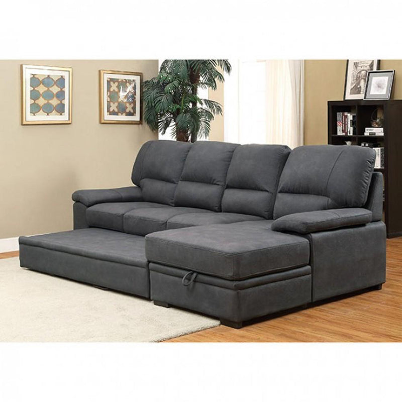 Furniture of America Alcester Stationary Faux Leather Sleeper Sectional CM6908BK-SET IMAGE 2