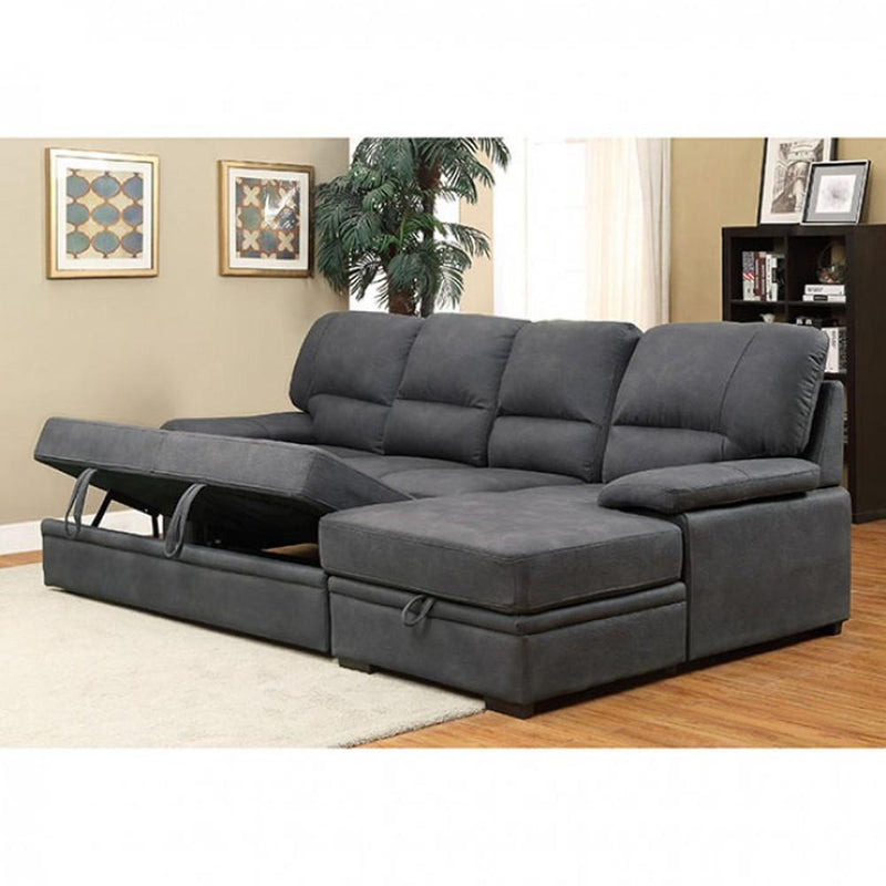 Furniture of America Alcester Stationary Faux Leather Sleeper Sectional CM6908BK-SET IMAGE 3