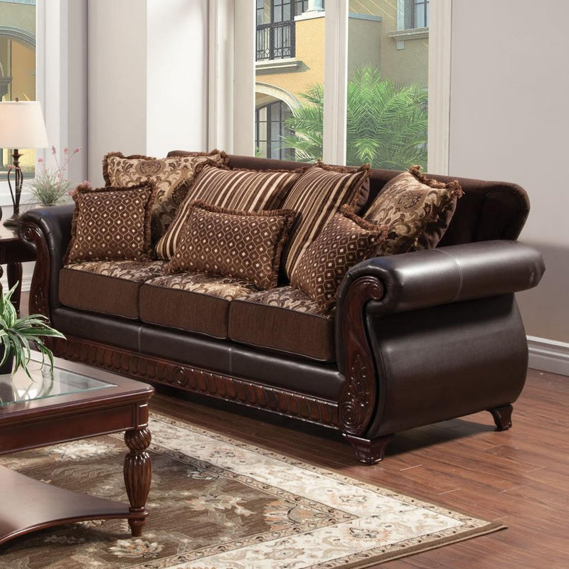 Furniture of America Franklin Stationary Fabric and Faux Leather Sofa SM6107N-SF IMAGE 1