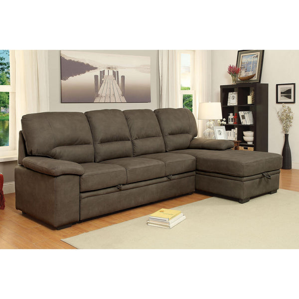 Furniture of America Alcester Stationary Faux Leather Sleeper Sectional CM6908BR-SET IMAGE 1