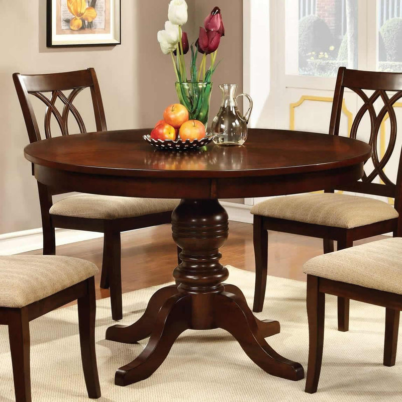 Furniture of America Round Carlisle Dining Table with Pedestal Base CM3778RT-TABLE IMAGE 1