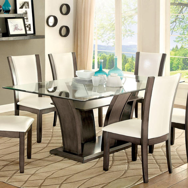 Furniture of America Manhattan Dining Table with Glass Top & Pedestal Base CM3710GY-T-TABLE IMAGE 1