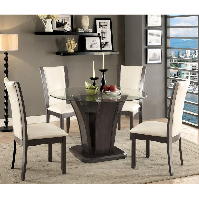 Furniture of America Round Manhattan Dining Table with Glass Top & Pedestal Base CM3710GY-RT-TABLE IMAGE 3