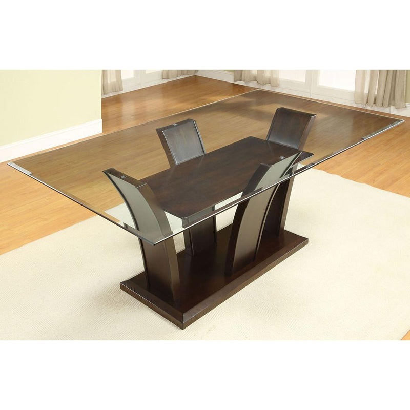 Furniture of America Manhattan Dining Table with Glass Top & Pedestal Base CM3710T-TABLE IMAGE 2
