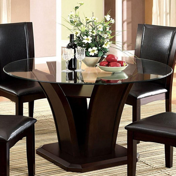 Furniture of America Round Manhattan Dining Table with Glass Top & Pedestal Base CM3710RT-TABLE IMAGE 1