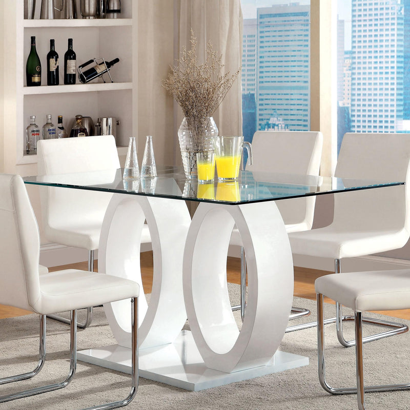 Furniture of America Square Lodia I Dining Table with Glass Top & Pedestal Base CM3825WH-T-TABLE IMAGE 1