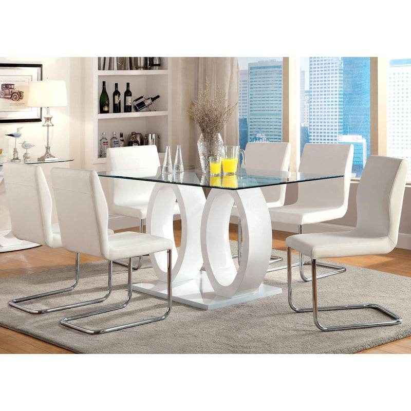 Furniture of America Square Lodia I Dining Table with Glass Top & Pedestal Base CM3825WH-T-TABLE IMAGE 3