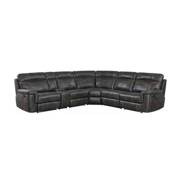 Klaussner Silas Reclining Leather Look 6 pc Sectional Silas Reclining Sectional - Domanic Charcoal IMAGE 1