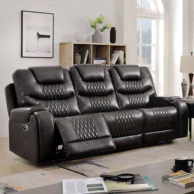 Furniture of America Marley Power Reclining Leather Look Sofa CM6894GY-SF IMAGE 1