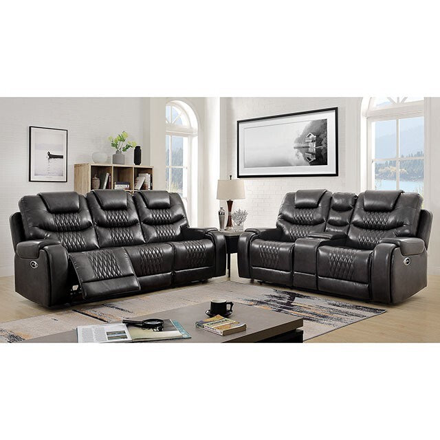 Furniture of America Marley Power Reclining Leather Look Sofa CM6894GY-SF IMAGE 2